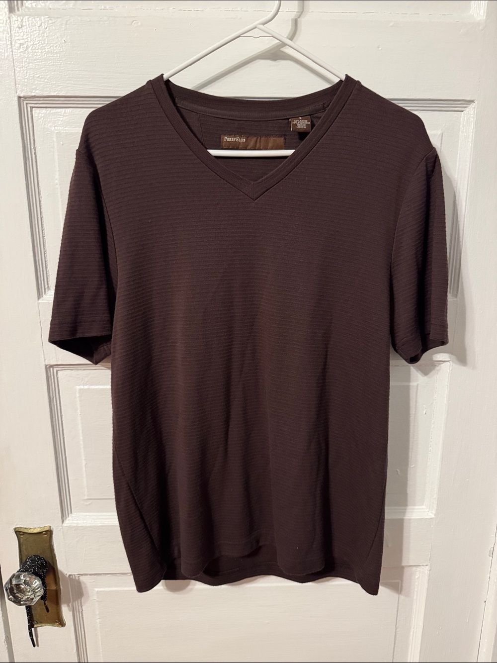 Perry Ellis Men's V-Neck Short Sleeve Shirt - Brown